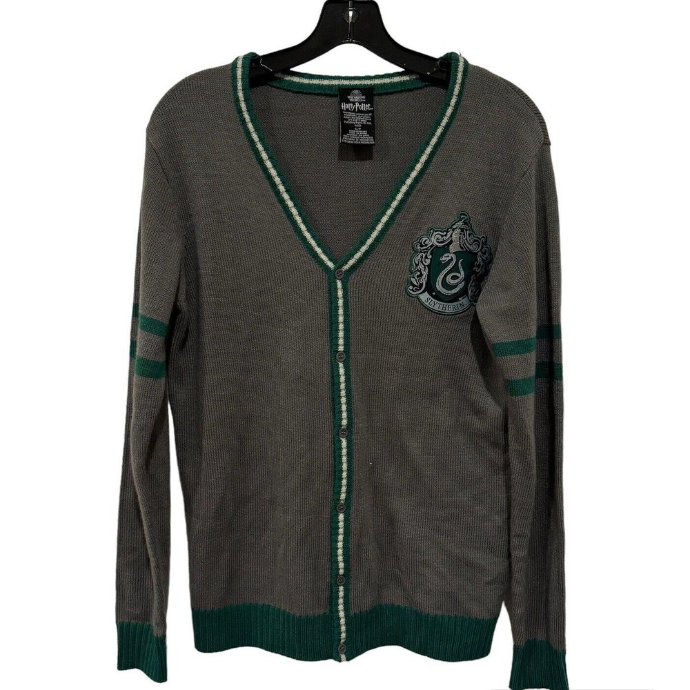 Harry Potter‎ Women's Small Gray/Green Slytherin House Crest Cardigan Sweater